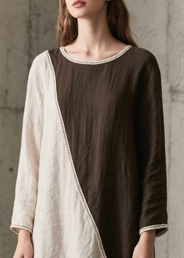 Elegant Colorblock Asymmetrical Oversized Cotton Maxi Dresses Spring
