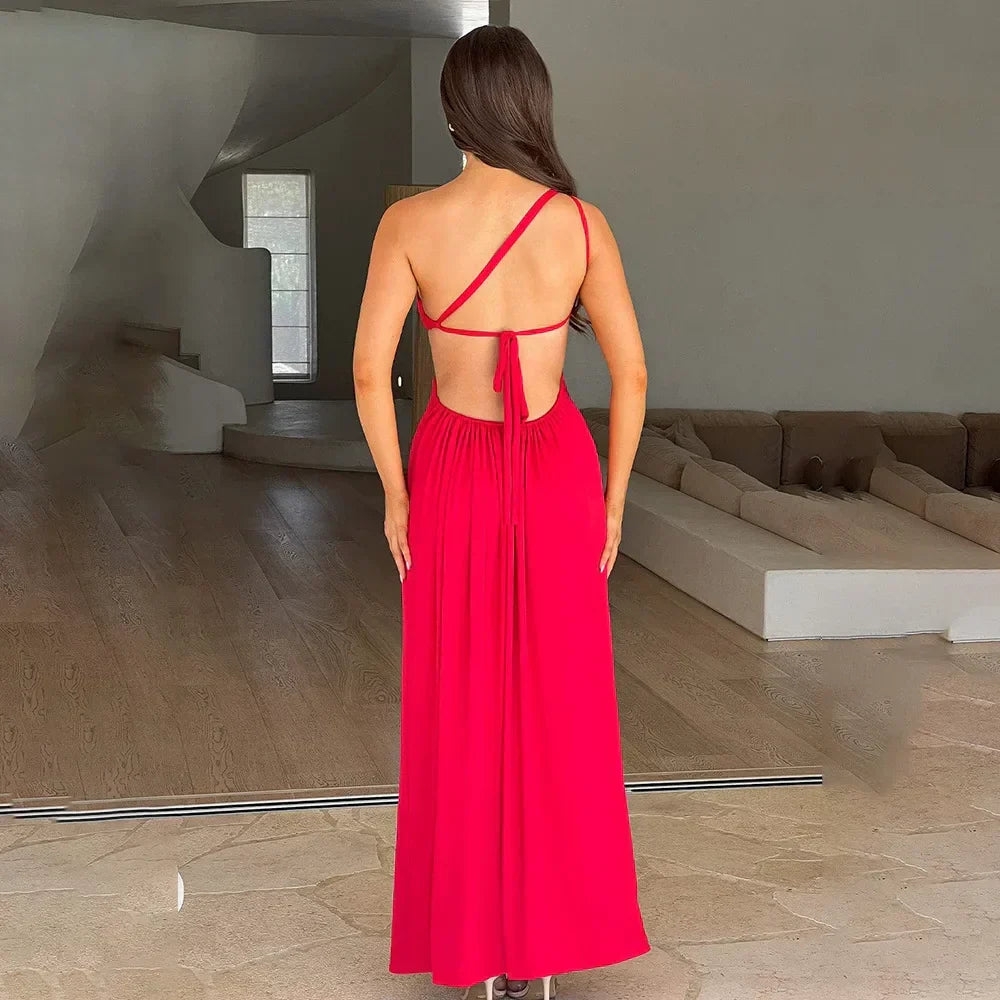 Elegant Red Backless Long Summer Sexy Off Shoulder Bodycon Maxi Party Dress