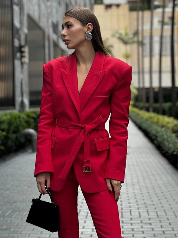 High Waist Red Lapel Suit Coat Red / S