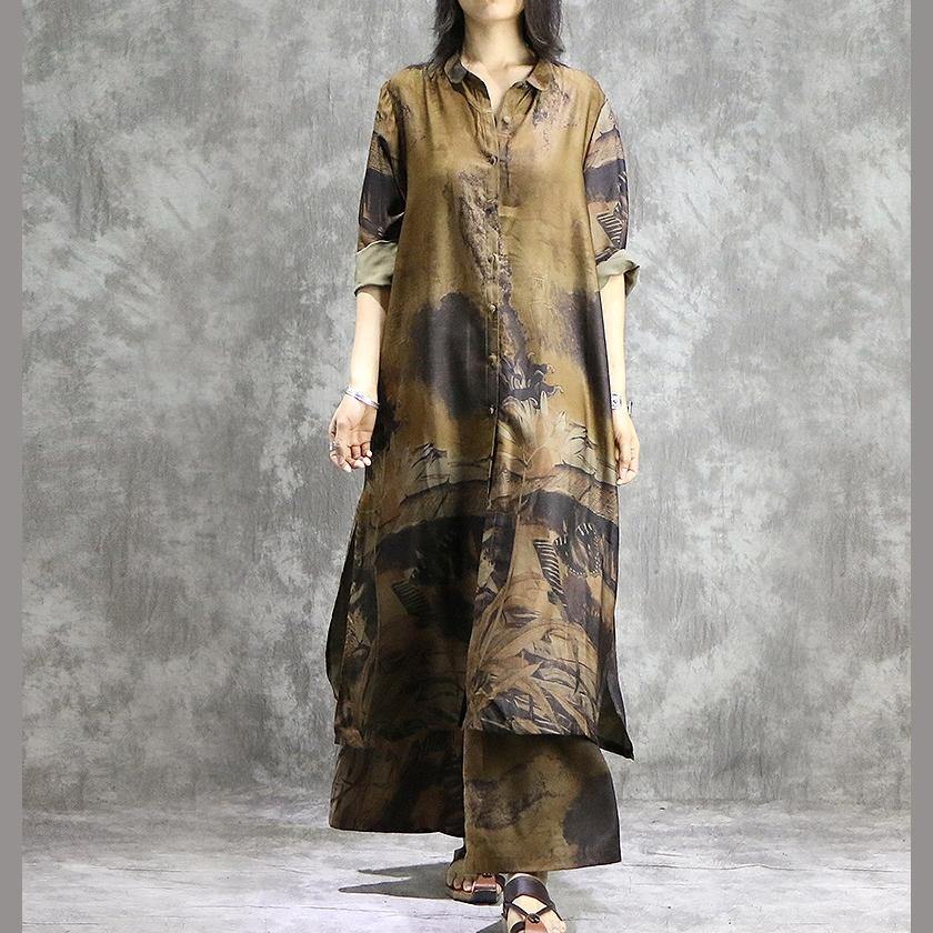 Elegant wide leg pant silk Tunics yellow two pieces Plus Size  Dress summer prints