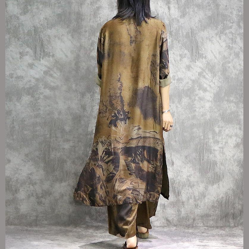 Elegant wide leg pant silk Tunics yellow two pieces Plus Size  Dress summer prints