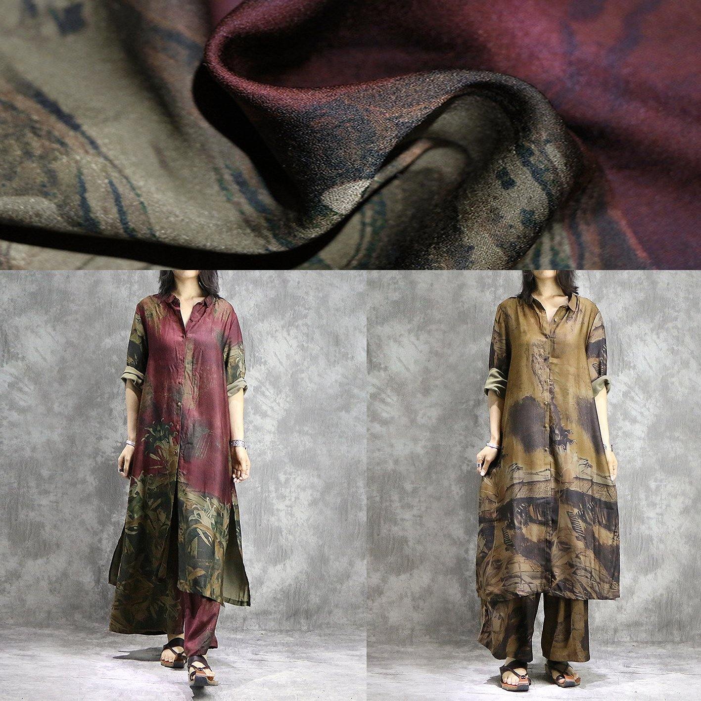 Elegant wide leg pant silk Tunics yellow two pieces Plus Size  Dress summer prints
