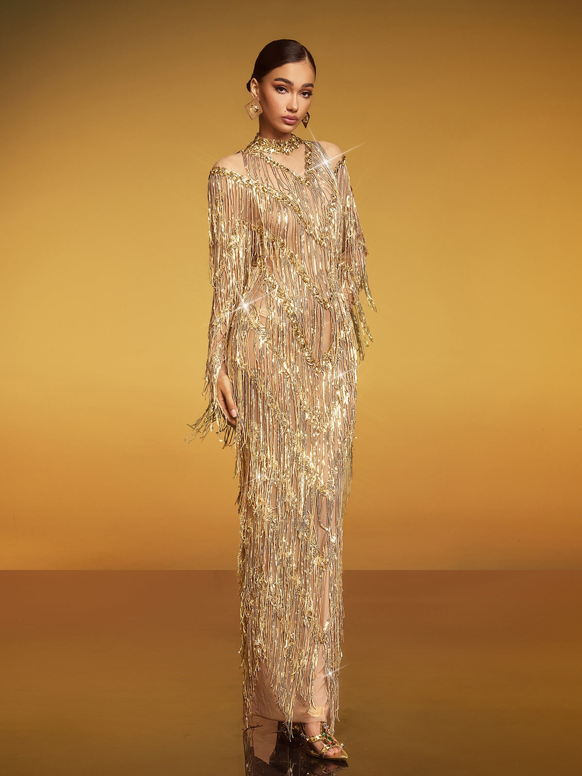 Fringe Sequin Maxi Dress