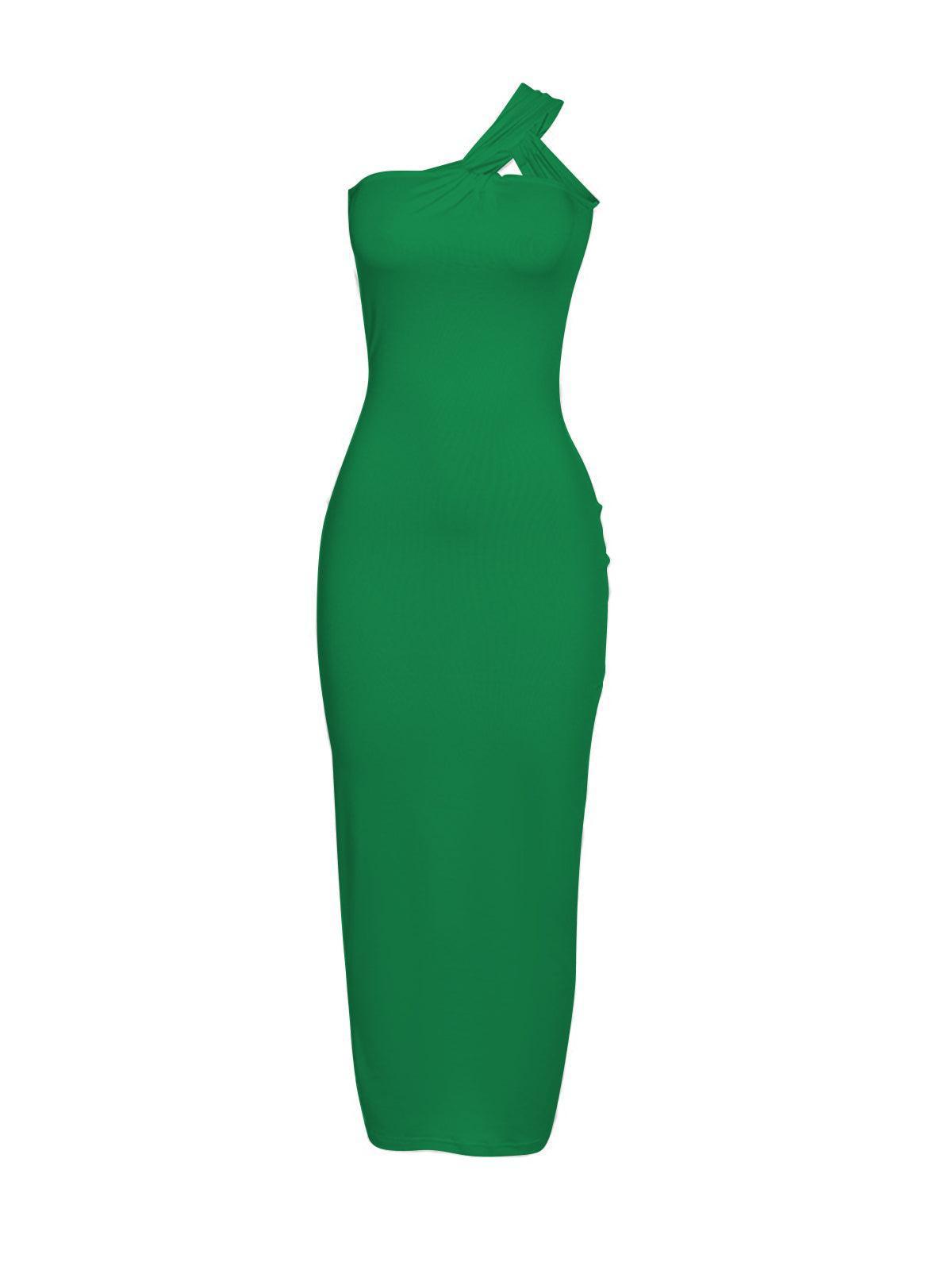 One Shoulder Backless Maxi Dress In Green