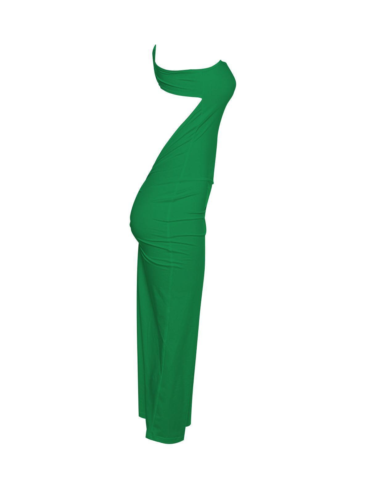 One Shoulder Backless Maxi Dress In Green