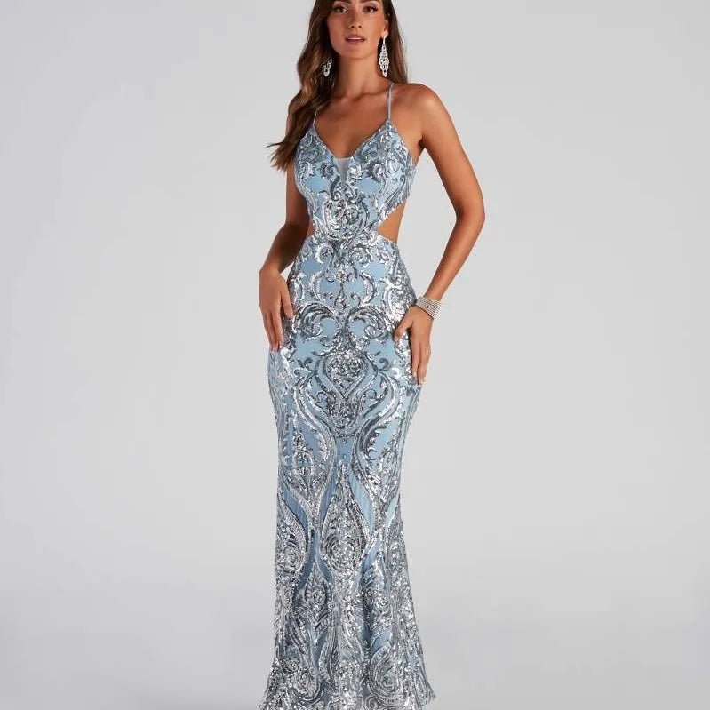 V-Neck Sequined Party Dress