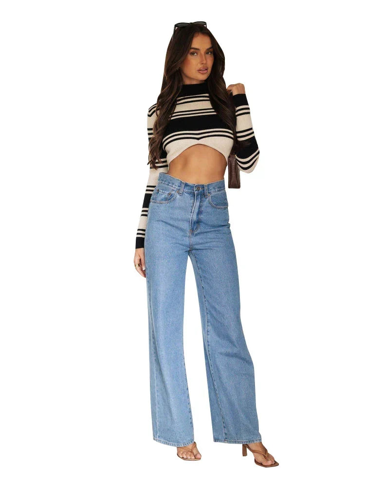 European and American Women's Washed Fashion Long Basic Straight-leg Pants All-match for All Seasons Jean