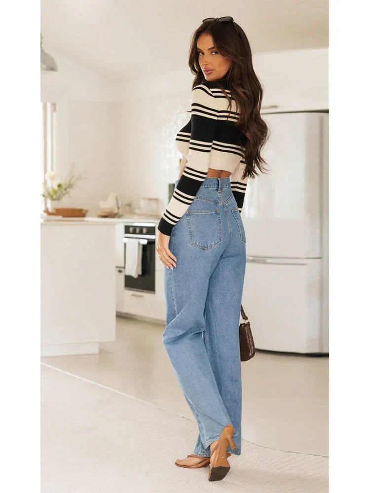 European and American Women's Washed Fashion Long Basic Straight-leg Pants All-match for All Seasons Jean