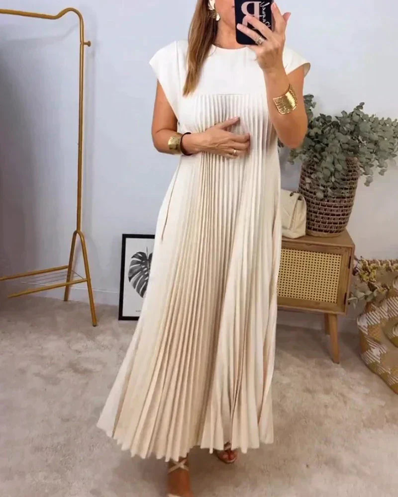 Simona Exclusive Sleeveless Dress with Pleats Evening Wear Edit