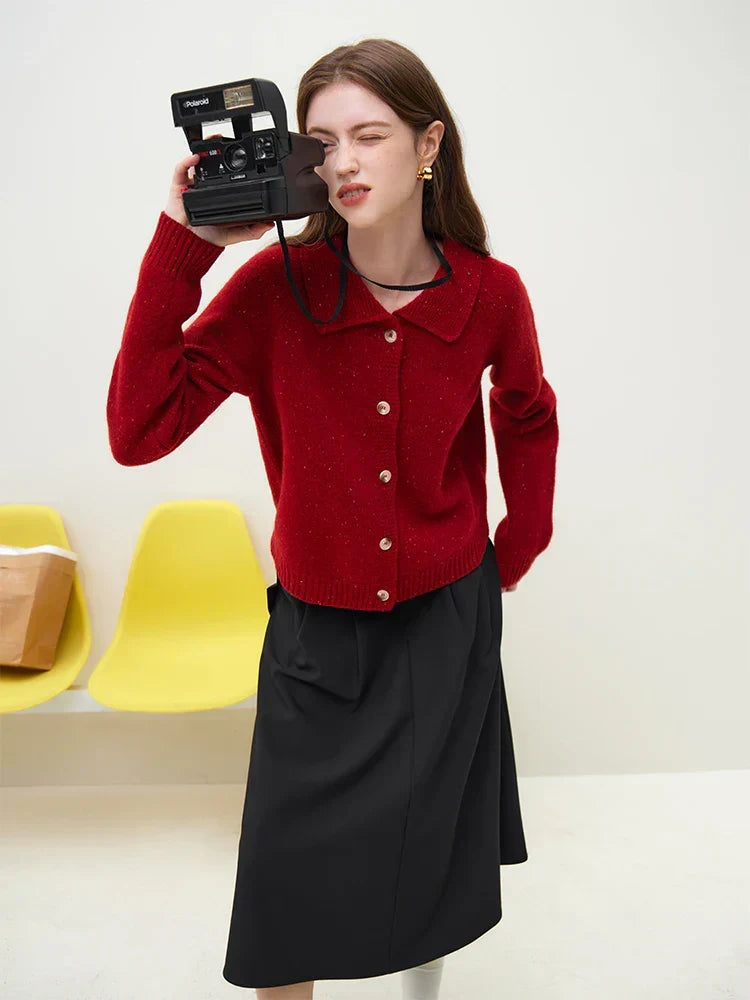 Casual Full Sleeve Loose Layup Knitwear Red Sweater