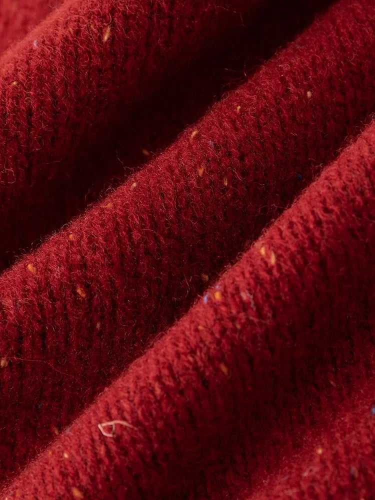 Casual Full Sleeve Loose Layup Knitwear Red Sweater