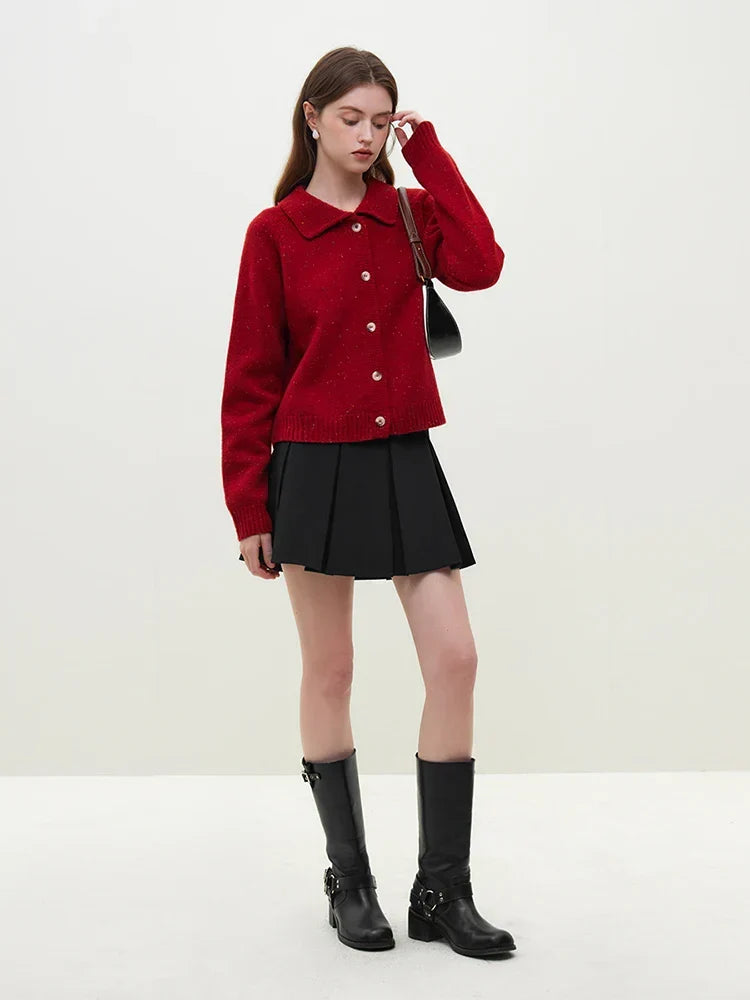 Casual Full Sleeve Loose Layup Knitwear Red Sweater