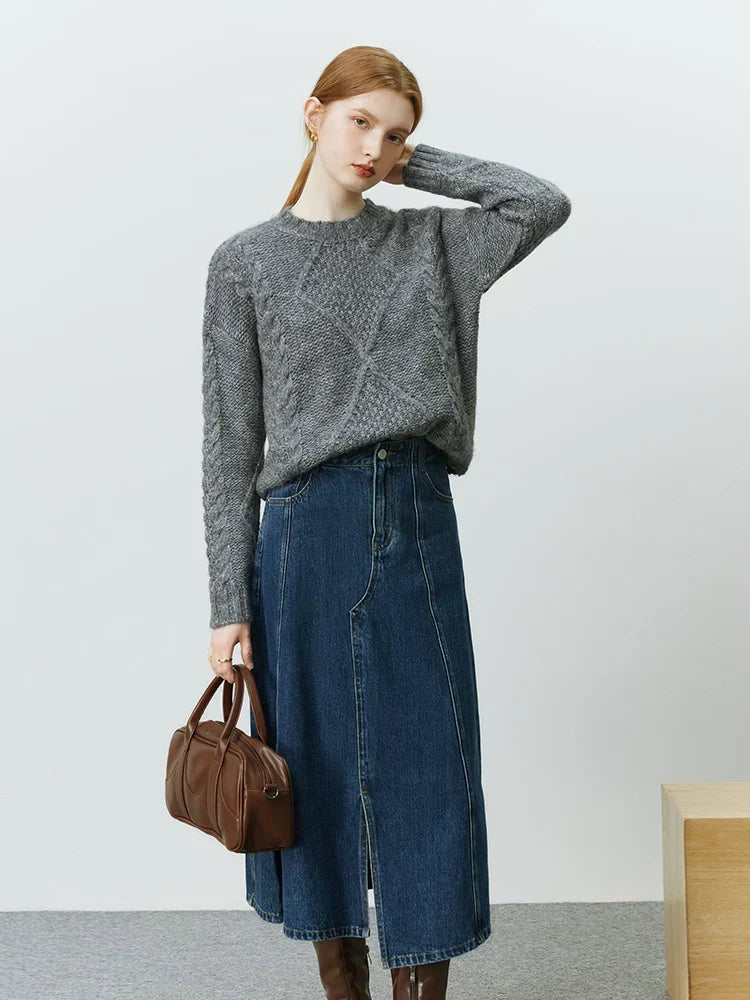 Rhombus Pattern Twist Knitted Pullover Sweater