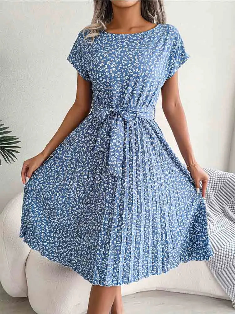 Floral Pleated A Line Long Spring Short High Chic Midi Dresses