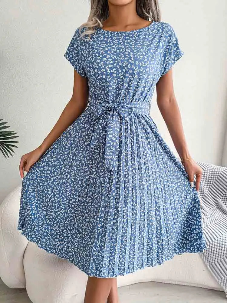 Pleated Floral ALine Midi Dress