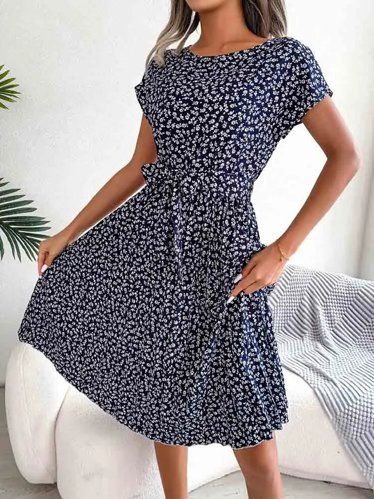 Pleated Floral ALine Midi Dress