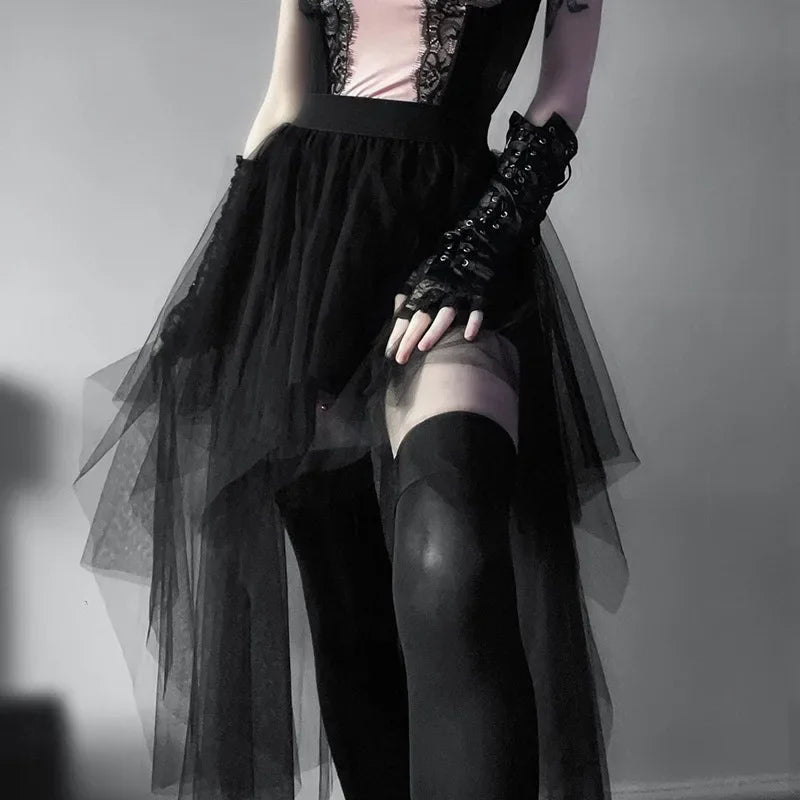 Fashion Net Yarn HighWaisted Irregular for Women Gothic Style Summer Casual Sexy Skirt