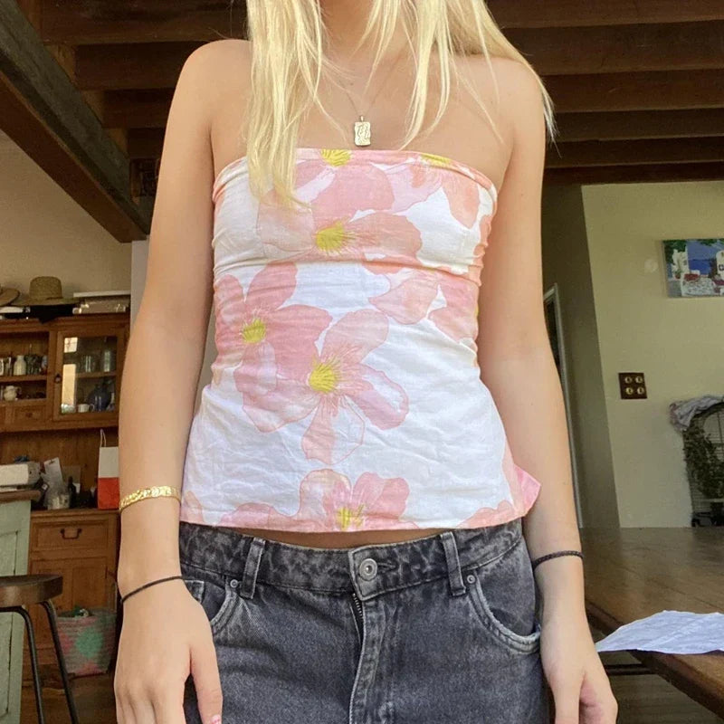 Flower Tie Backless Crop Top