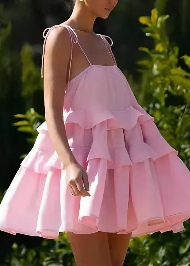 Fashion Pink Ruffled Cotton Sundress Summer