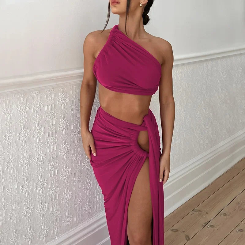Fashion Asymmetric Sleeveless Maxi Dress Pink / S