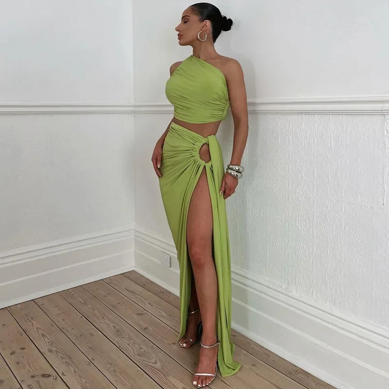 Fashion Asymmetric Sleeveless Maxi Dress Green / S