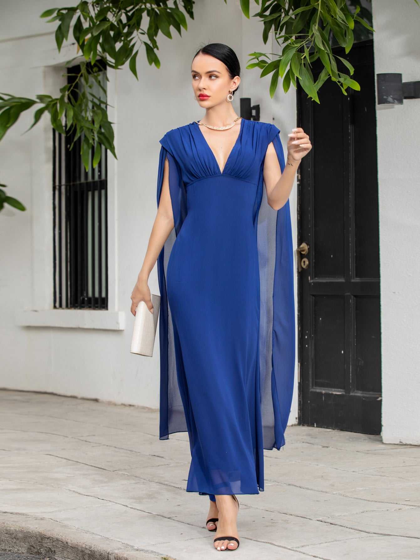 Fashion Sexy V neck Fashion Party Dress With Shawl Sleeves