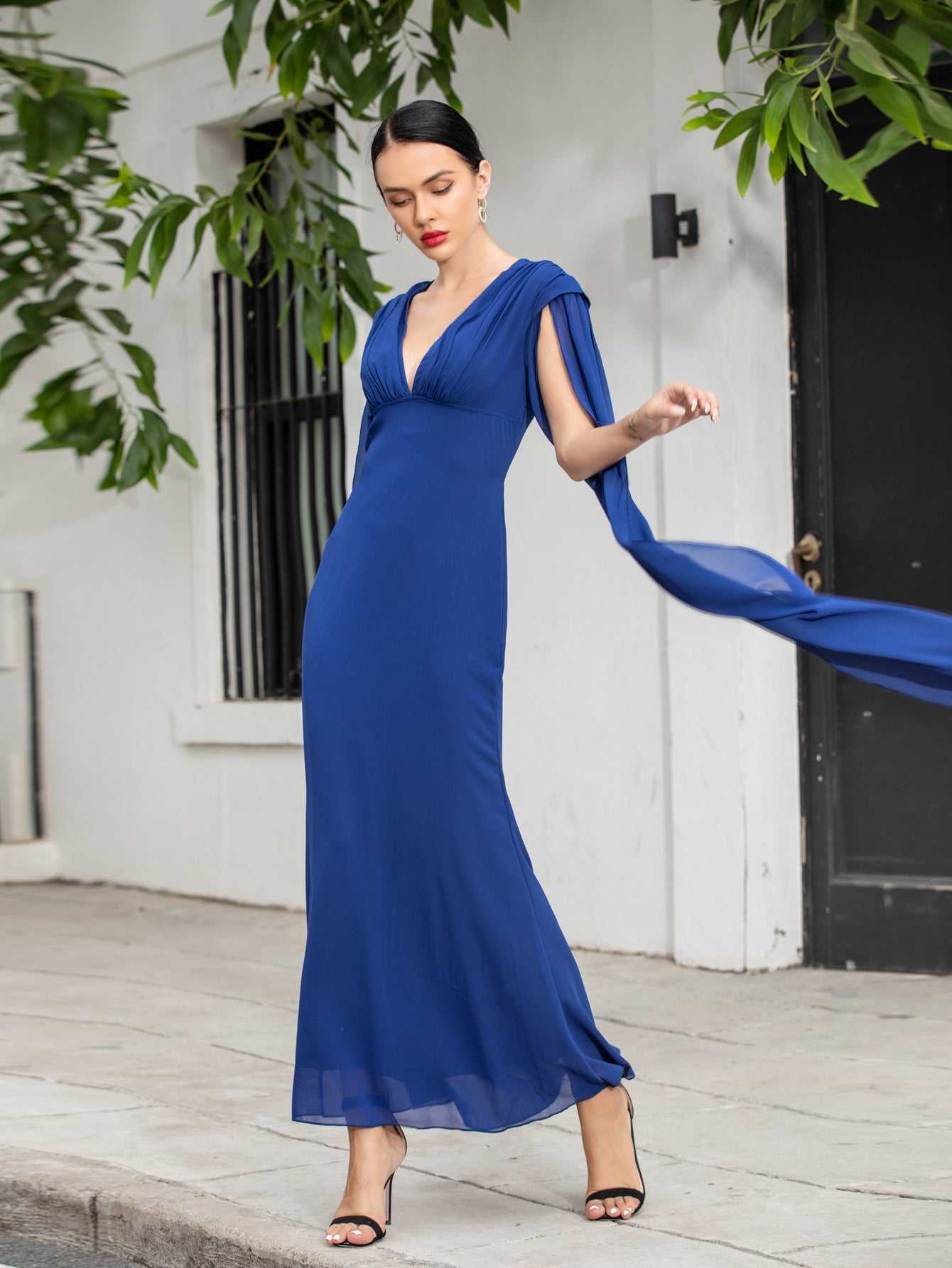 Fashion Sexy V neck Fashion Party Dress With Shawl Sleeves