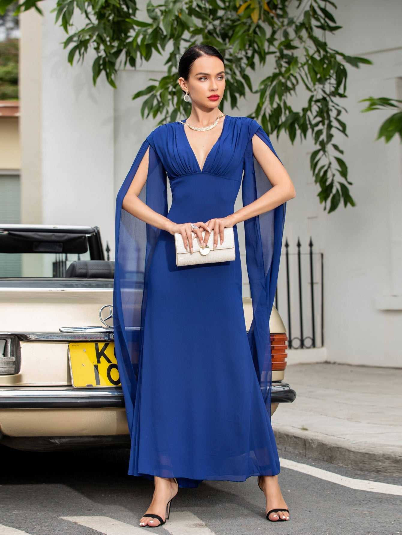 Fashion Sexy V neck Fashion Party Dress With Shawl Sleeves