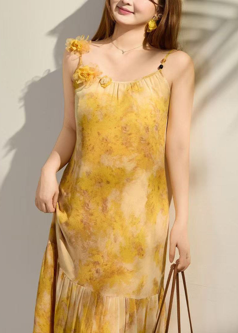 Fashion Yellow Print Chiffon Sundress Summer