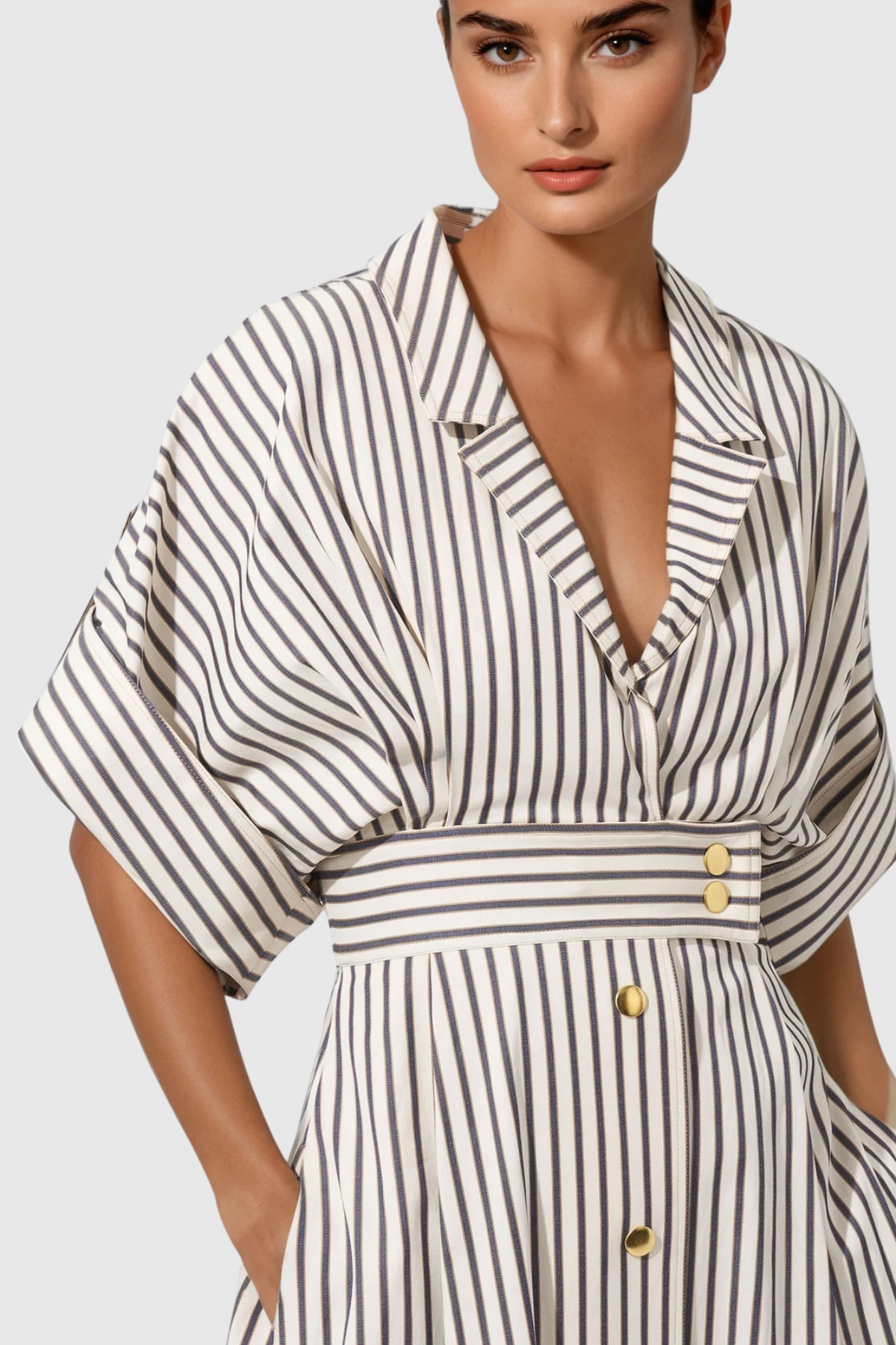 Fausto V Neck Stripe Midi Shirt Dress