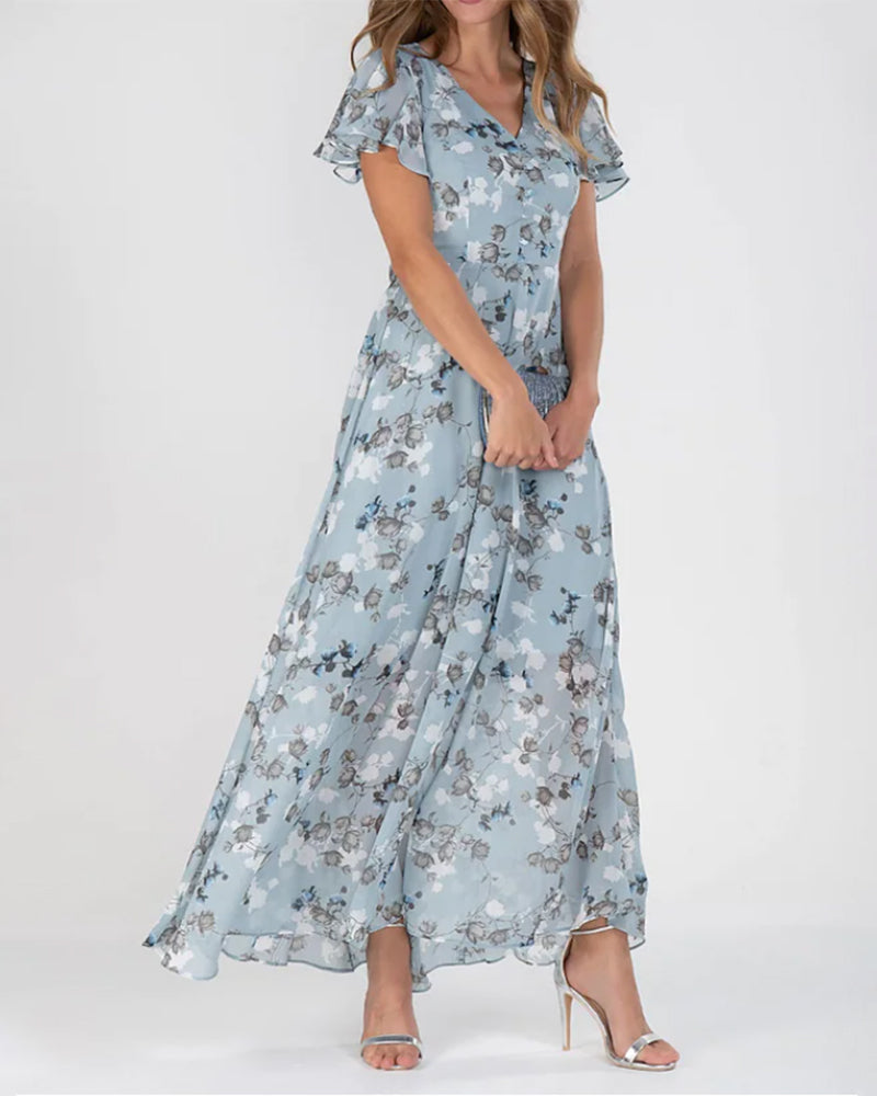 Raquel Floral Chiffon Dress Vintage Inspired Dress with Premium Casual Styling