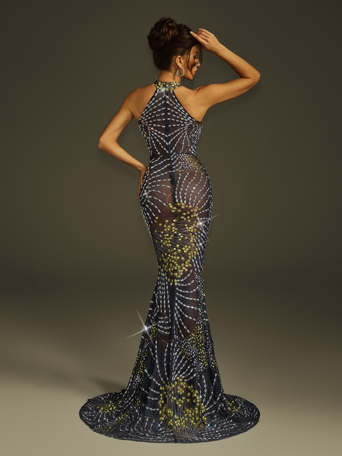 Crystal Mesh Mermaid  Maxi Dress