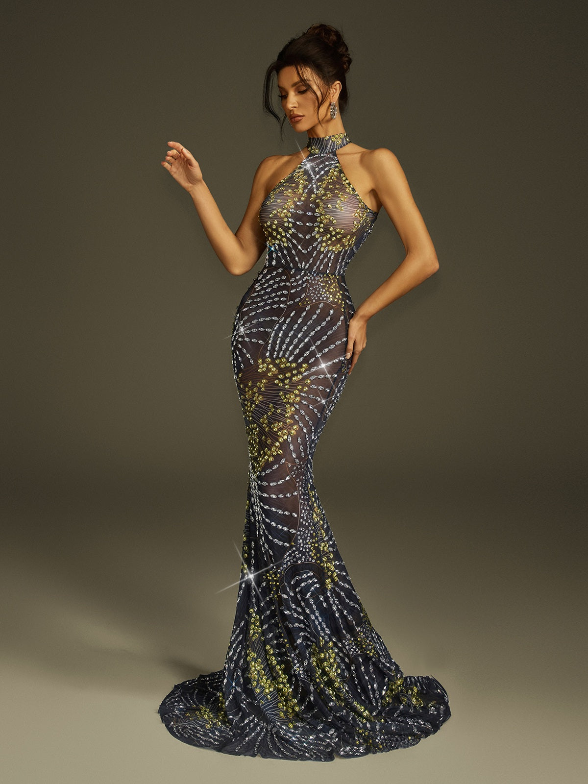 Crystal Mesh Mermaid  Maxi Dress