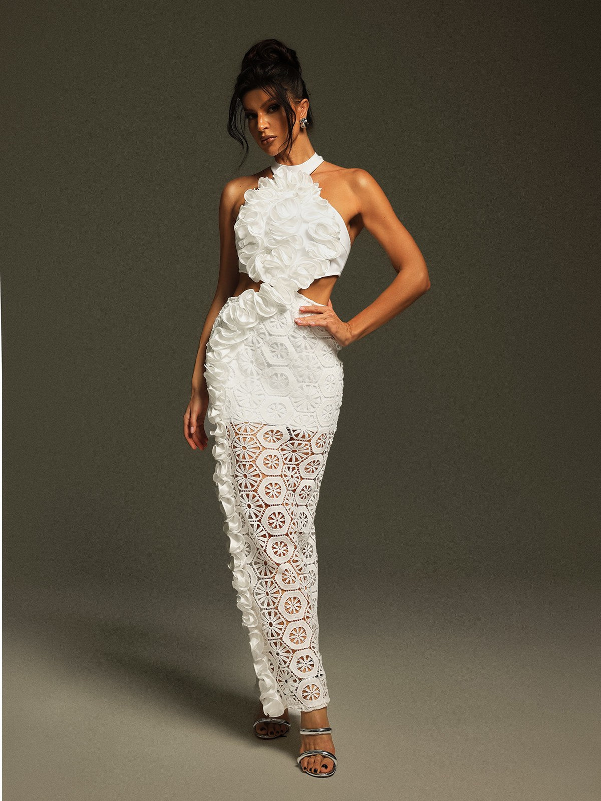 Halterneck Cutout Bandage Maxi Dress