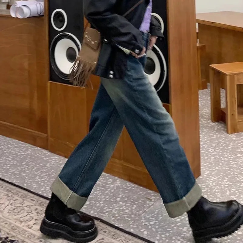 Fashion Straight Women Pant Woman High Waist Denim Pants Wide Leg Denim Clothing Blue Vintage Quality Jean