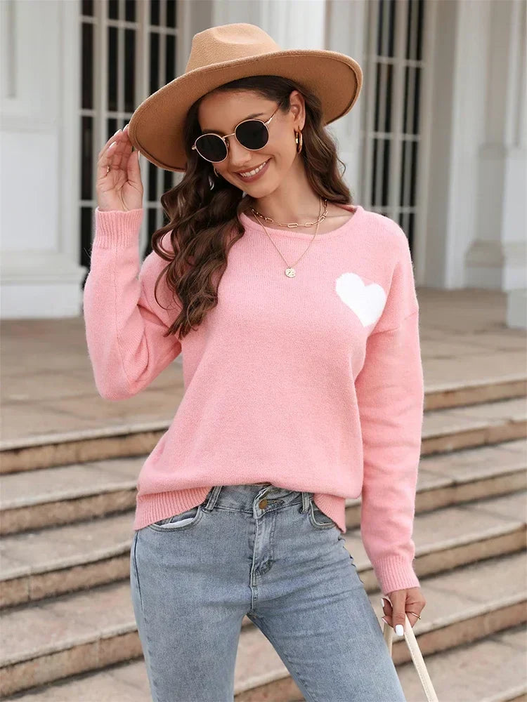 Fitshinling Heart Basic Autumn Winter Long Sleeve Cozy Green Sweater