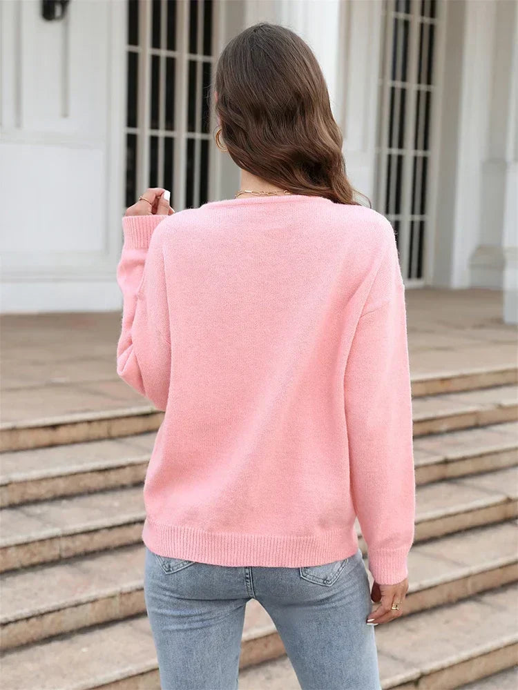 Fitshinling Heart Basic Autumn Winter Long Sleeve Cozy Green Sweater