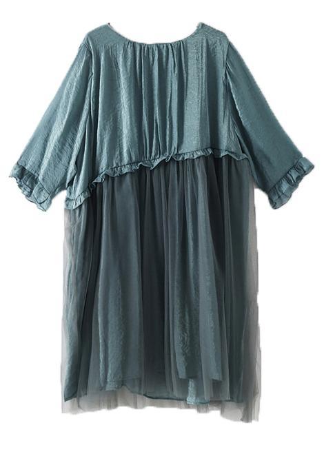 Fitted Green Patchwork tulle Summer Chiffon Dress