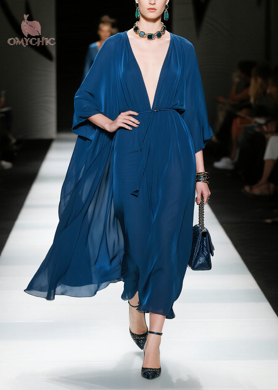 Fitted Navy Oversized Chiffon Maxi Dresses Summer