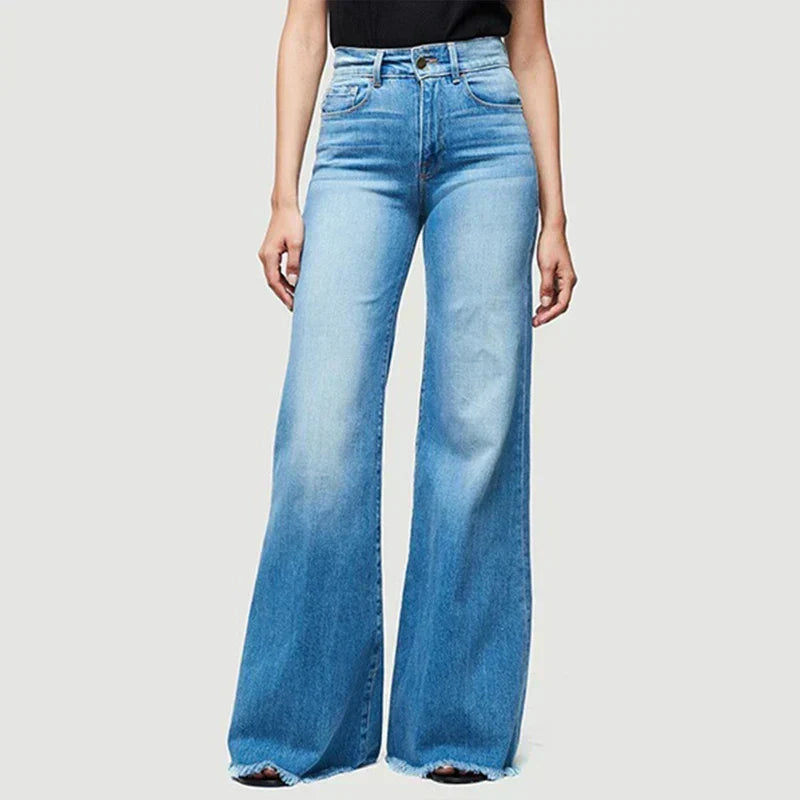 Flare Women High Waist Slim Vintage Fashion Streetwear Stretch Casual Full Length Loose Wide Leg Jean