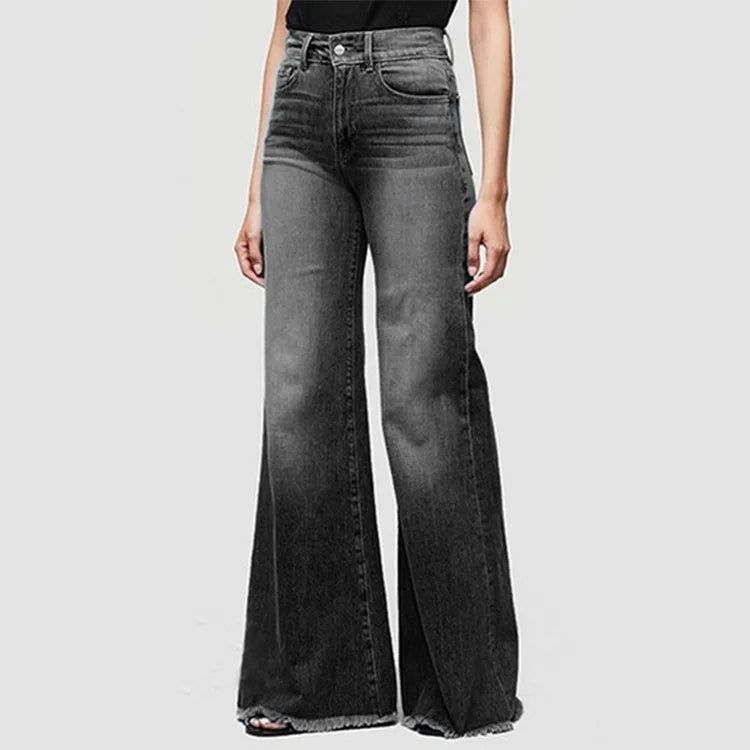 Flare Women High Waist Slim Vintage Fashion Streetwear Stretch Casual Full Length Loose Wide Leg Jean