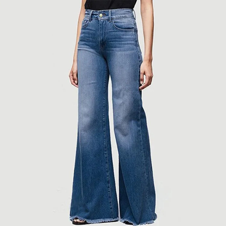 Flare Women High Waist Slim Vintage Fashion Streetwear Stretch Casual Full Length Loose Wide Leg