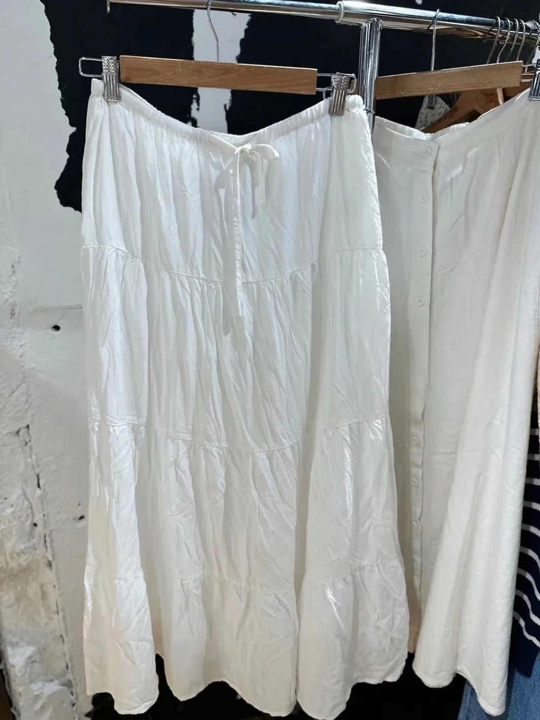 Folds Laceup White Maxi Skirts Woman Summer High Waist Aline Loose Faldas Casual Sweet Simple Preppy Style Cute Long Skirt