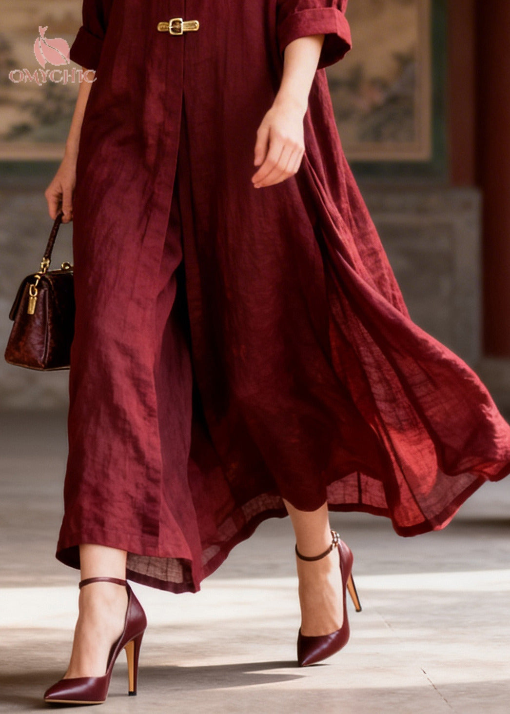 French Mulberry Oversized Chinese Button Cotton Dresses Summer