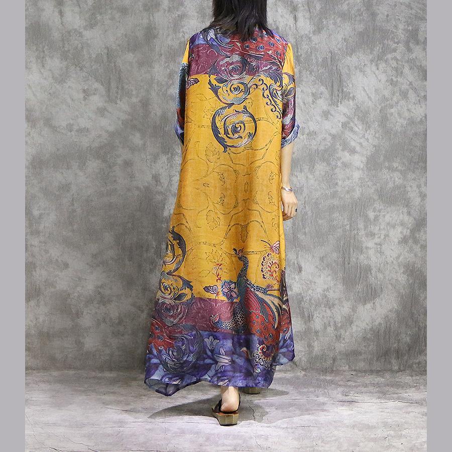 French prints Chiffon tunic dress Fashion design yellow Chiffon Dresses summer