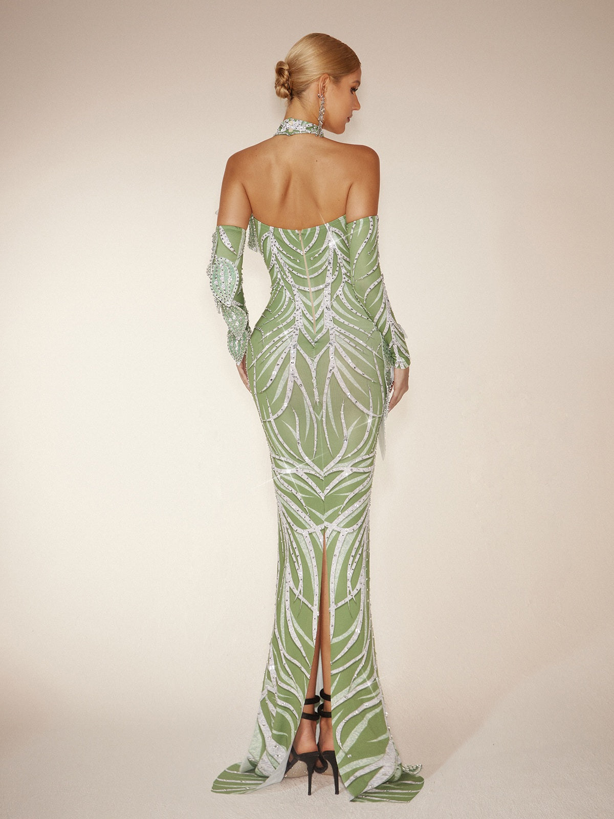 Leaf Diamond Maxi Dress With Arm Sleeves