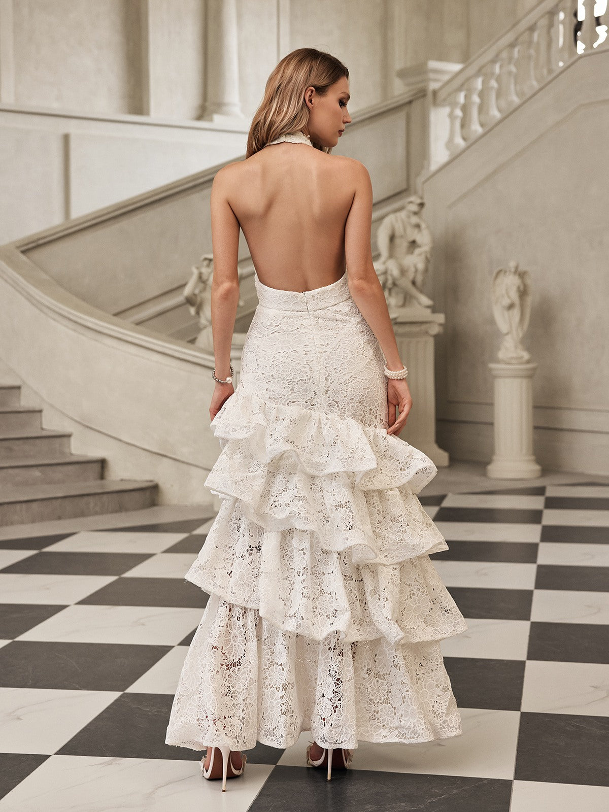 Halterneck Ruffle Tiered Maxi Dress