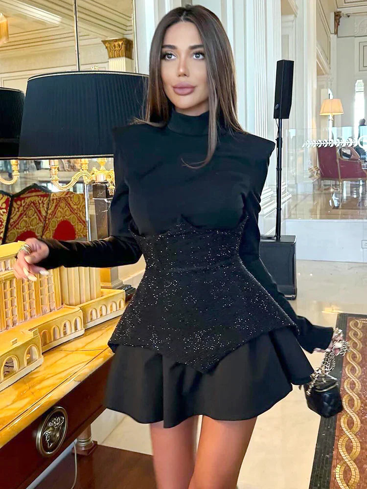 Fabiana Shiny Sequins Patchwork Mini Dress