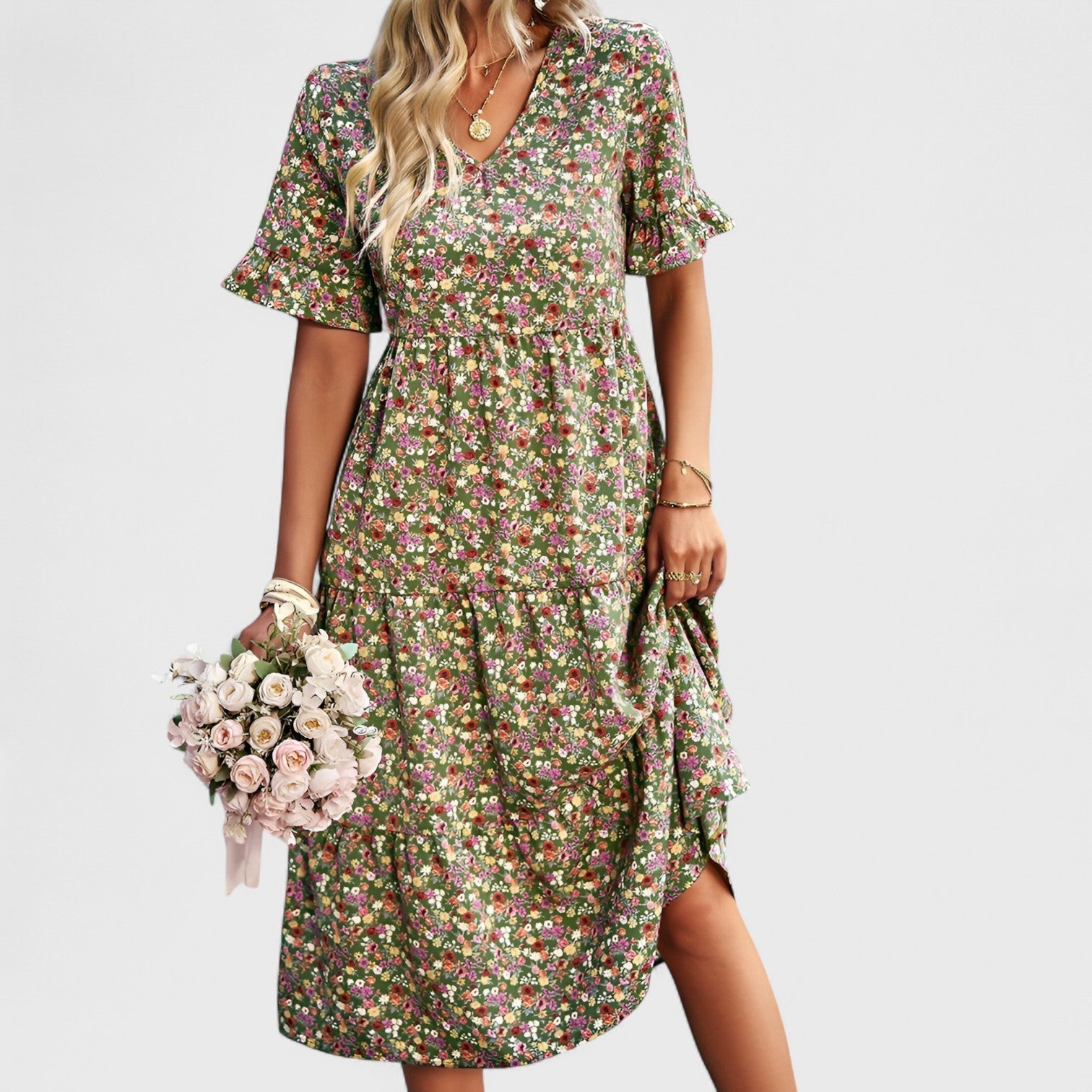 Sandra Elegant Ladies Floral Elegant Dress with Premium Casual Styling