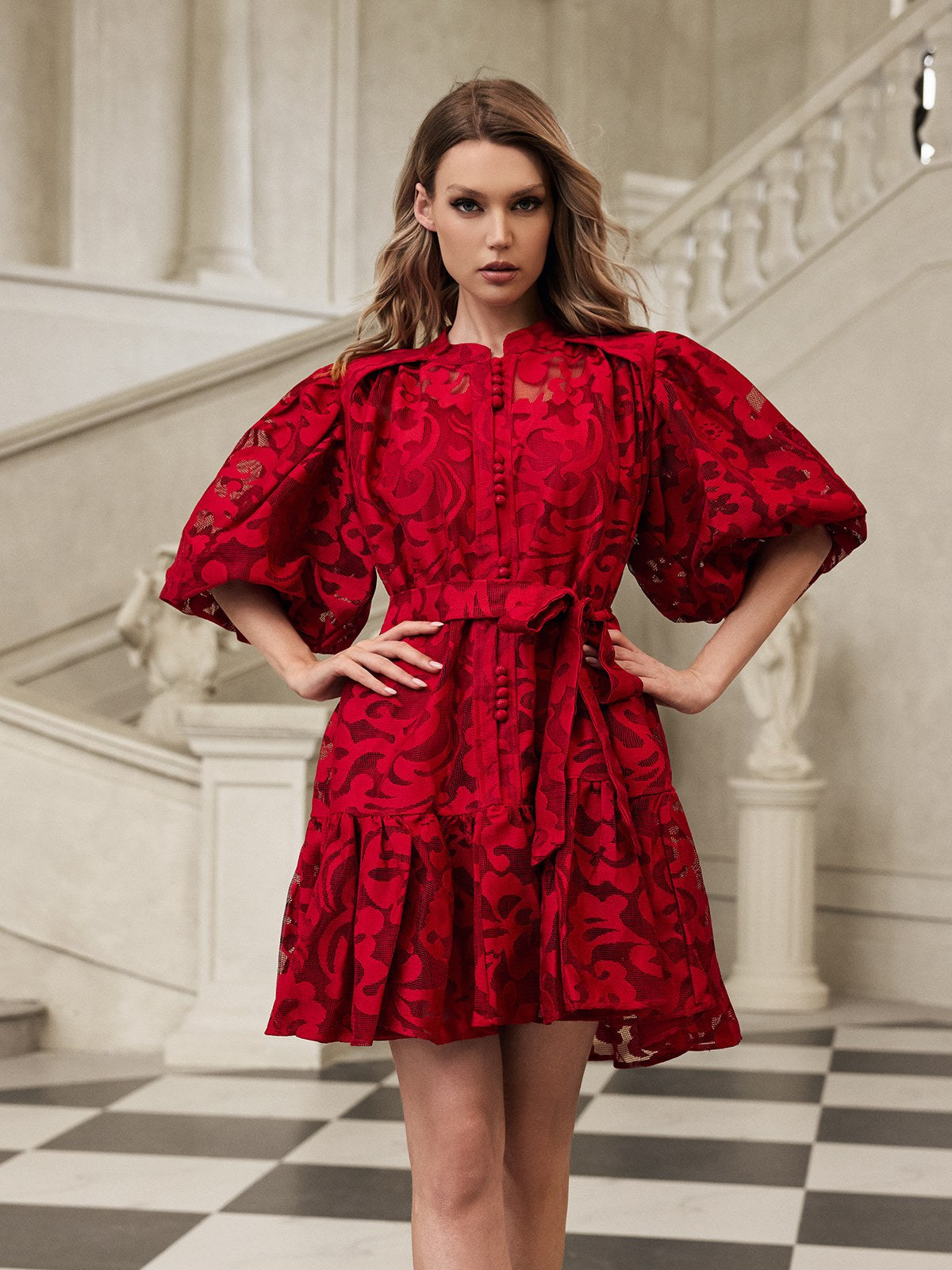 Puff Sleeve Printed Mini Dress